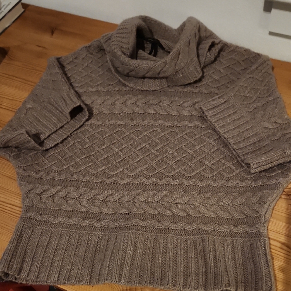 BCBGMaxAzria Taupe Cable Knit Turtleneck Sweater